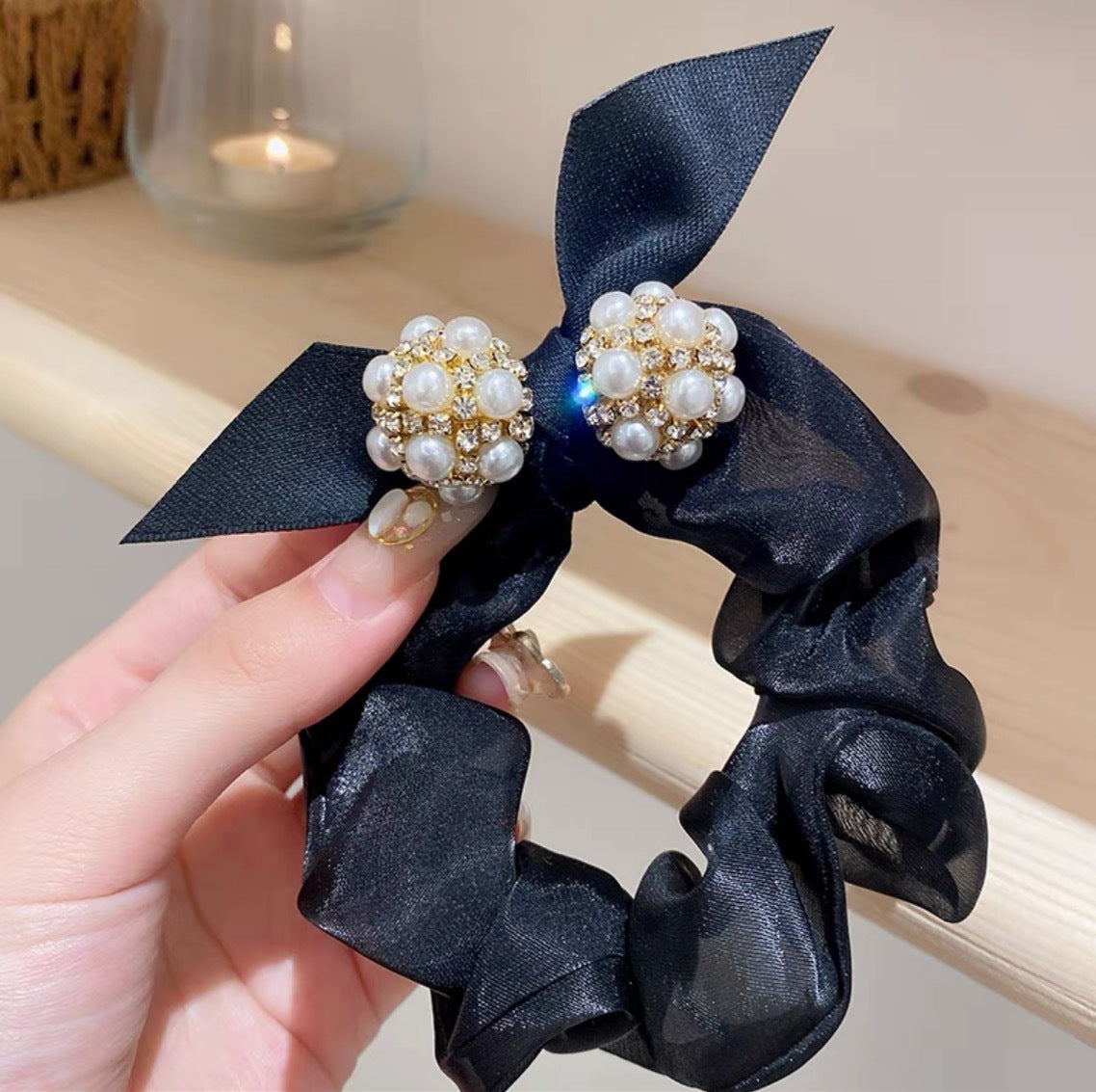 Beaded Bow Scrunchie